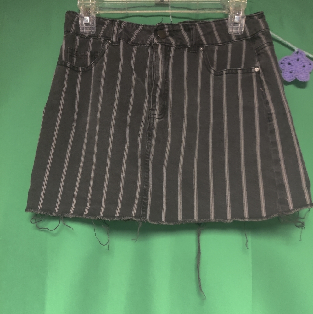 Women's Striped Demin Mini Skirt with Pockets Medium